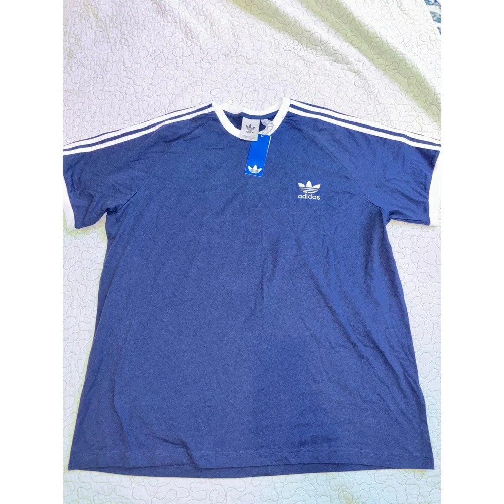 Adidas Originals Mens 3-Stripes Ringer Tee Navy Blue White Trefoil Shirt 2XL